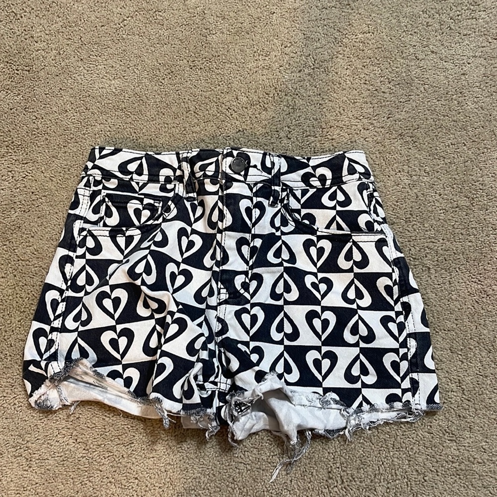 RSQ Black and white pattern jean shorts